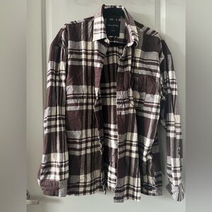 Hollister Brown and Cream Plaid Lightweight Shirt Jacket